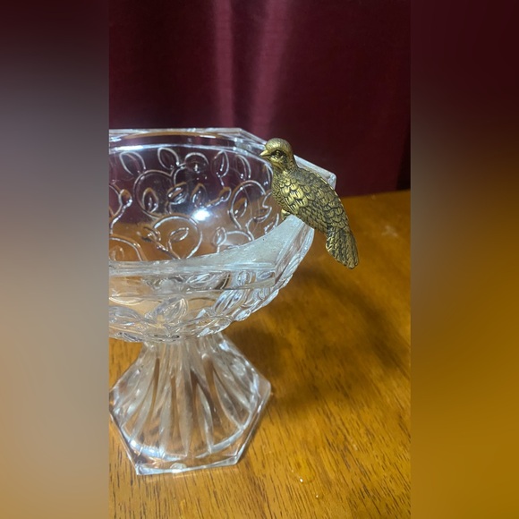 Gorham Crystal Candy Dish Garden Bird Bath with Brass Bird - Picture 3 of 3